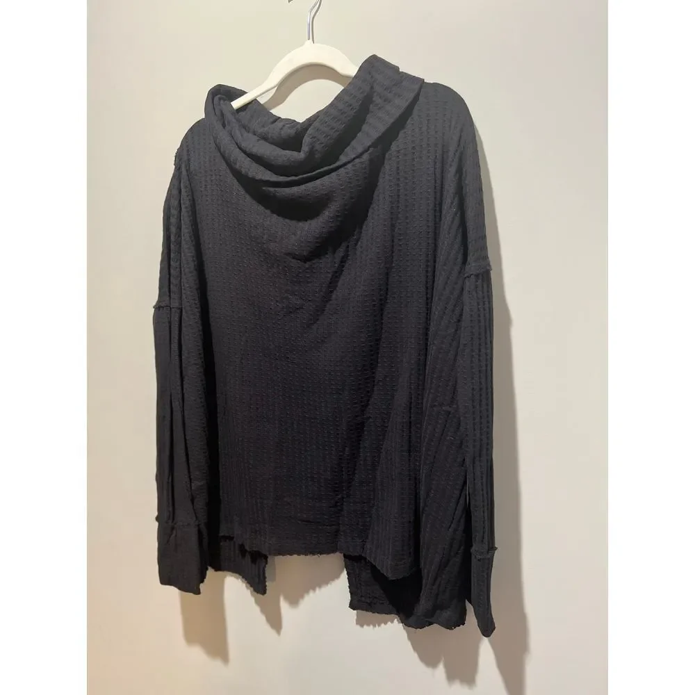 Free People Womens XS Long Black Split‎ Back Long Sleeve MSRP $88 100%Cotton